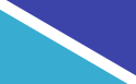 Diagonal tricolor (navy blue, white, sky blue).